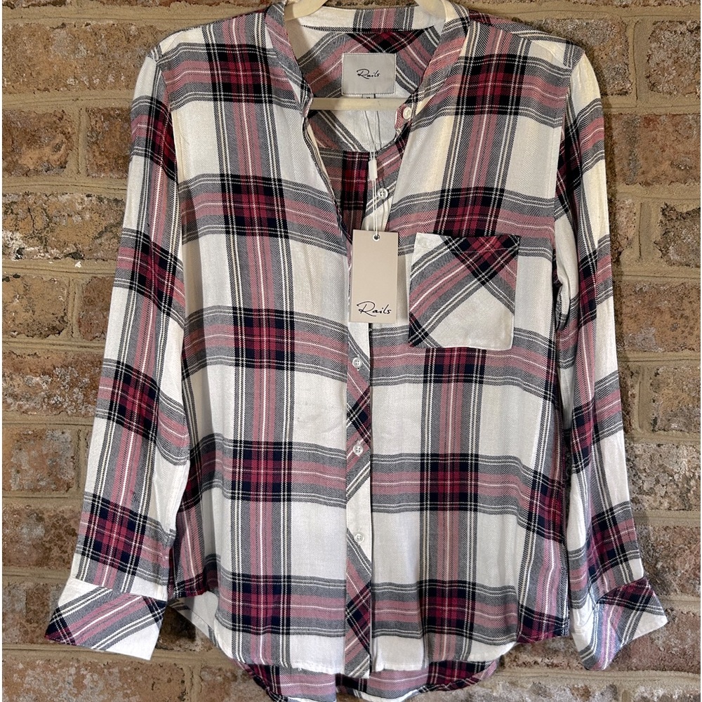 NWT Rails Plaid Collarless Button-up - Picture 4 of 7